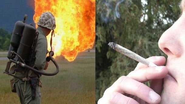Droghe. La cannabis può uccidere, a patto che venga accesa con un lanciafiamme - Lercio