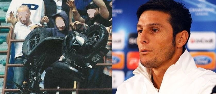 J. Zanetti come Dani Alves: tifosi lanciano scooter in campo, lui lo accende e ci impenna - Lercio