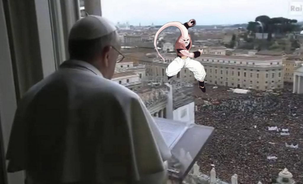 Majin Bu attacca il Vaticano. Bergoglio e Ratzinger si fondono in 'Berzinger' per batterlo - Lercio