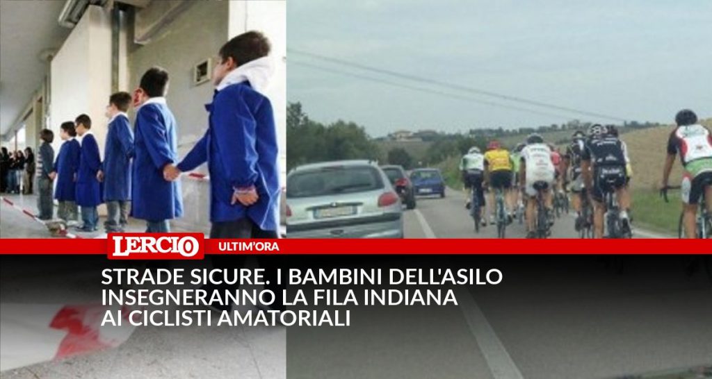 Strade sicure. I bambini dell'asilo insegneranno la fila indiana ai ciclisti amatoriali - Lercio