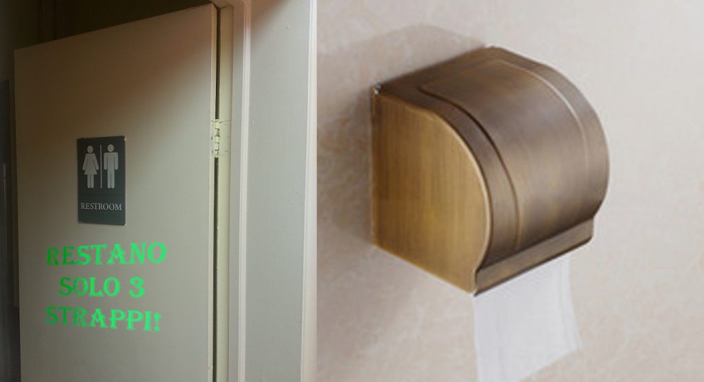 Brevettato portarotolo che mostra sulla porta del bagno gli strappi rimanenti - Lercio