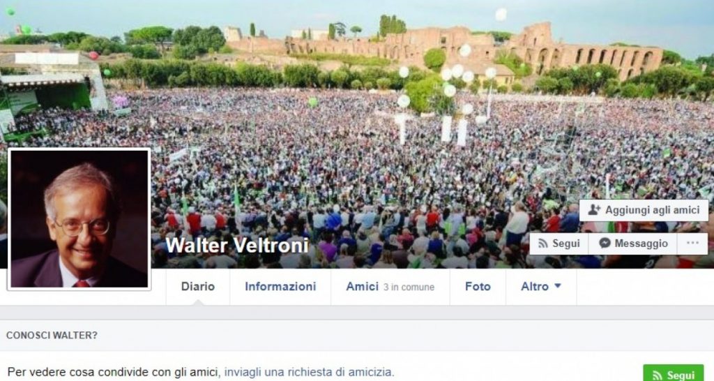 Aggiunge Walter Veltroni su Facebook e il contatore delle amicizie non aumenta - Lercio