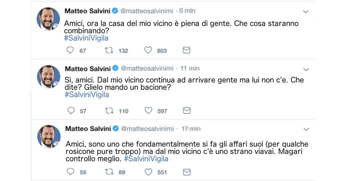 "La casa del mio vicino è piena di gente!" Tweet di Salvini rovina festa a sorpresa - Lercio