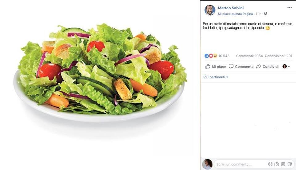 Hacker violano account Facebook di Salvini e pubblicano la foto di un piatto di insalata - Lercio