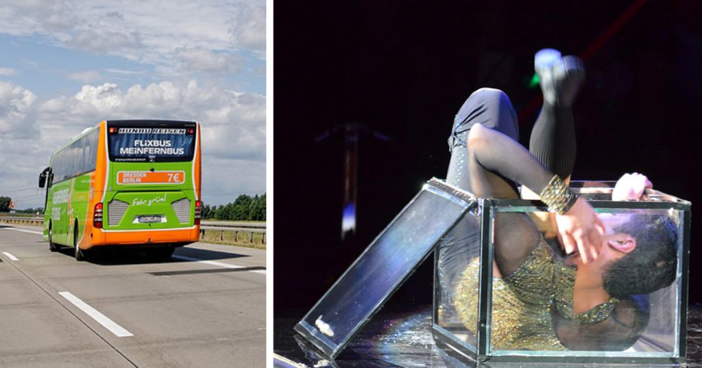 Assunto come contorsionista in un circo l'uomo che riesce a pisciare nei bagni dei Flixbus - Lercio
