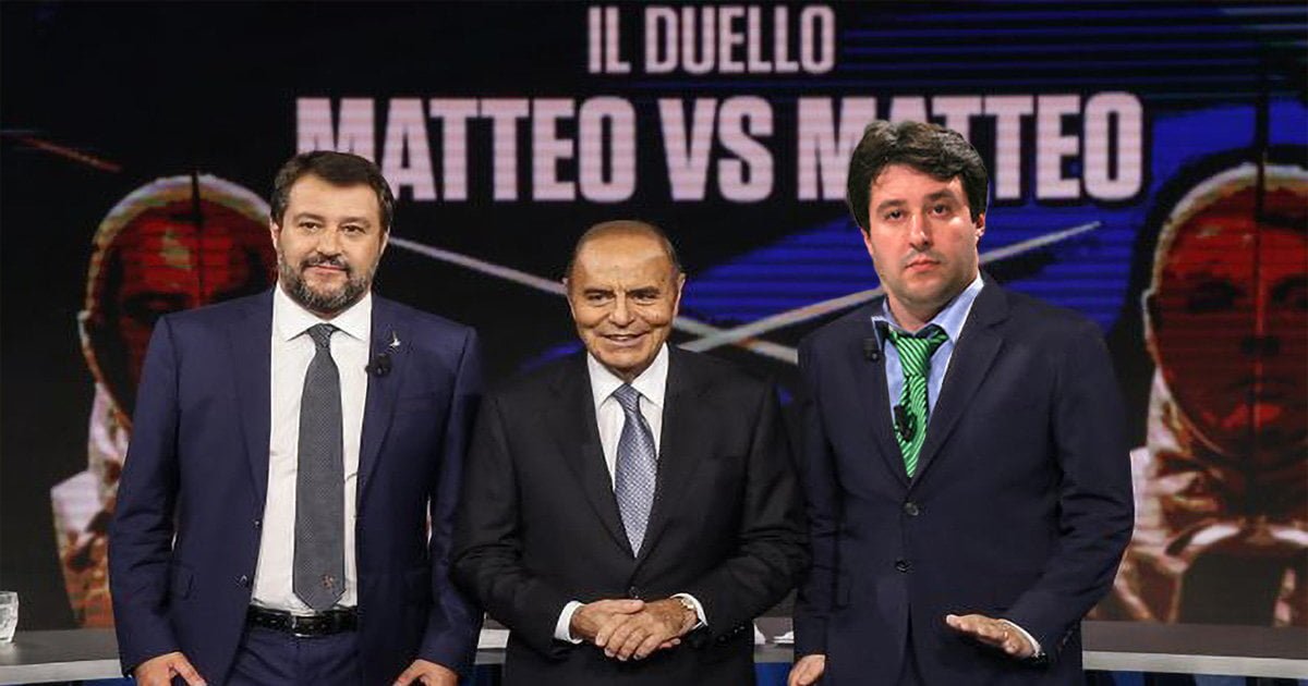 Porta a porta, questa sera faccia a faccia tra Matteo Salvini e il Matteo Salvini del 2006 - Lercio