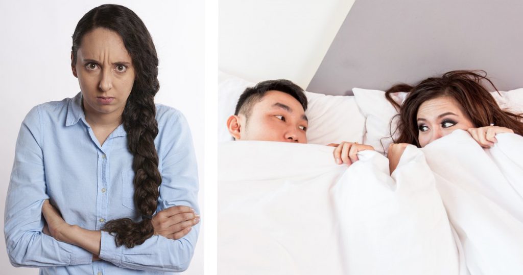 Moglie sorprende marito a letto con l'amante ma lui si difende Moglie sorprende marito a letto con l'amante ma lui si difende