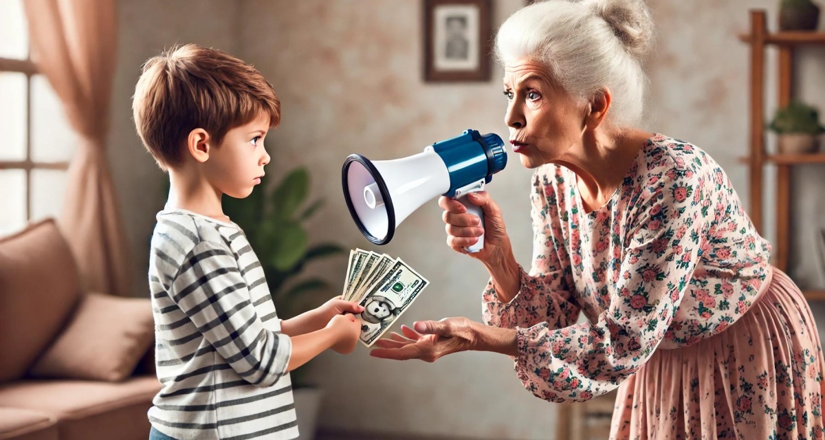 Nonna esibizionista regala soldi al nipote e gli dice di farlo sapere a tutti