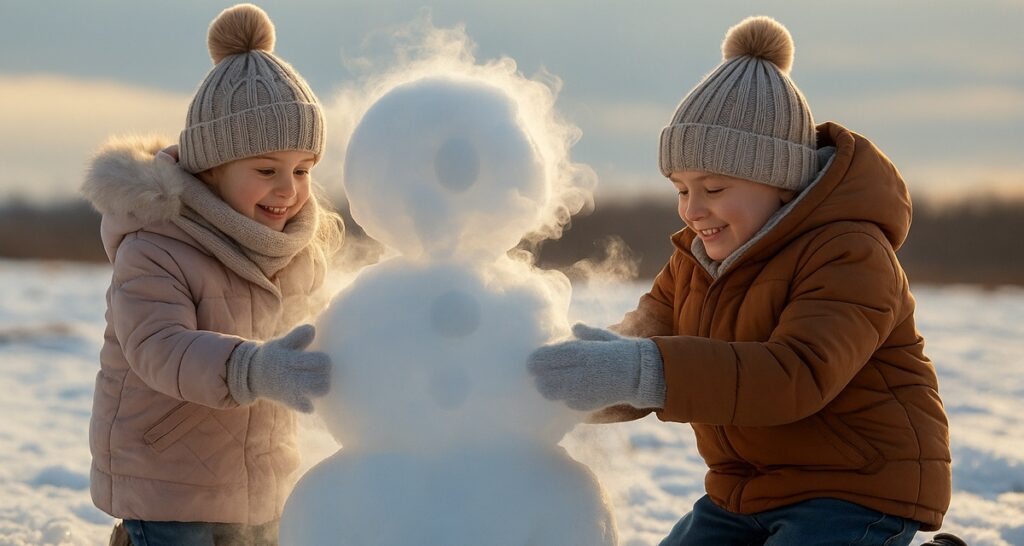 La foto dei bimbi della pianura padana che fanno un pupazzo di nebbia commuove il web