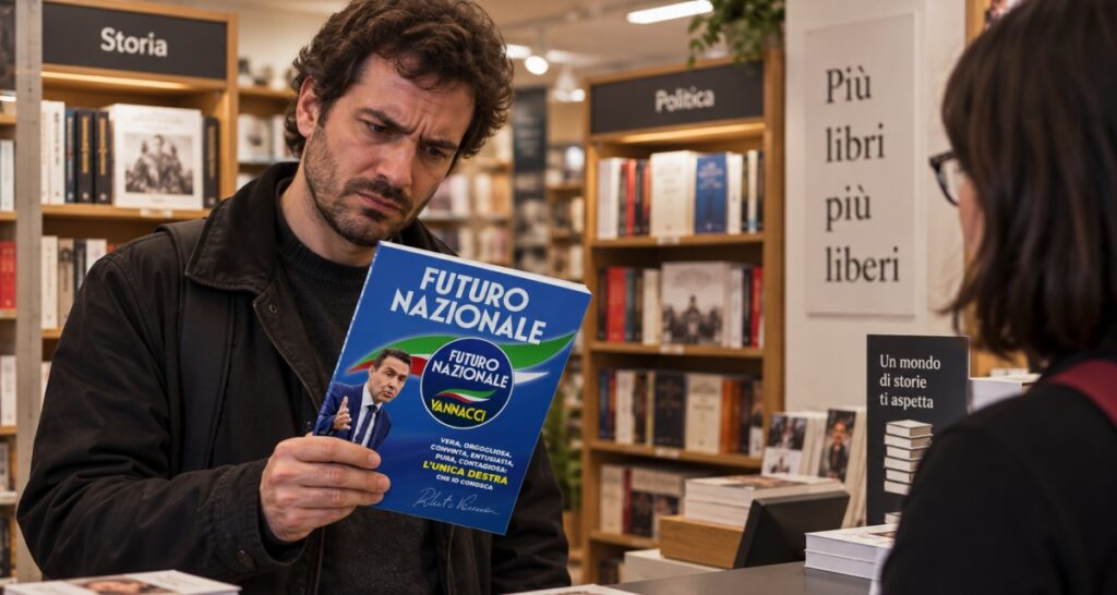 Chiede in libreria un'edizione del "Mein Kampf" e gli consegnano il programma di Futuro Nazionale